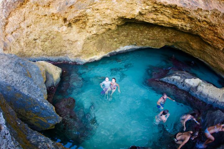 people swimming in a pool of water