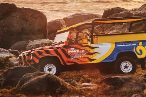 a truck with a mountain in the background