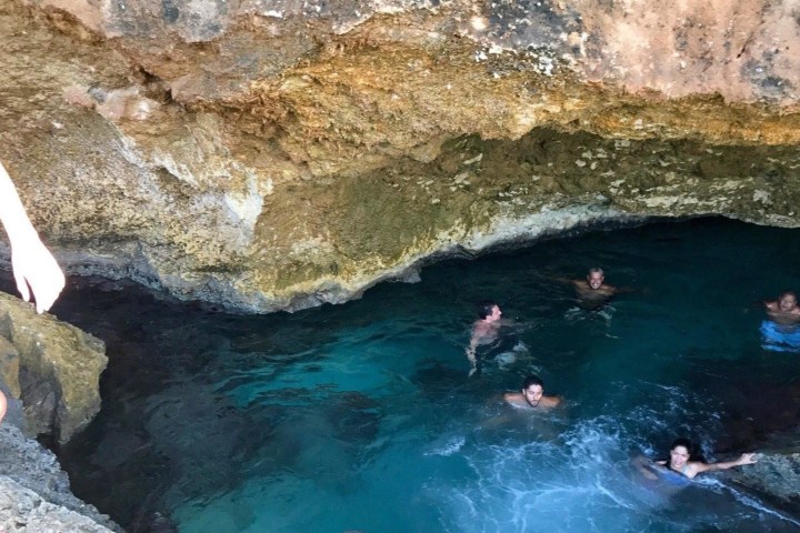 a man in a pool of water